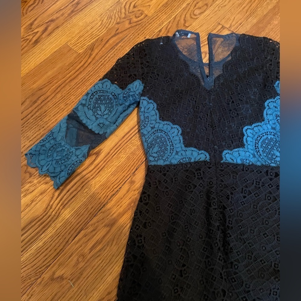 SANDRO Black and Blue Lace Design Dress - Picture 6 of 8